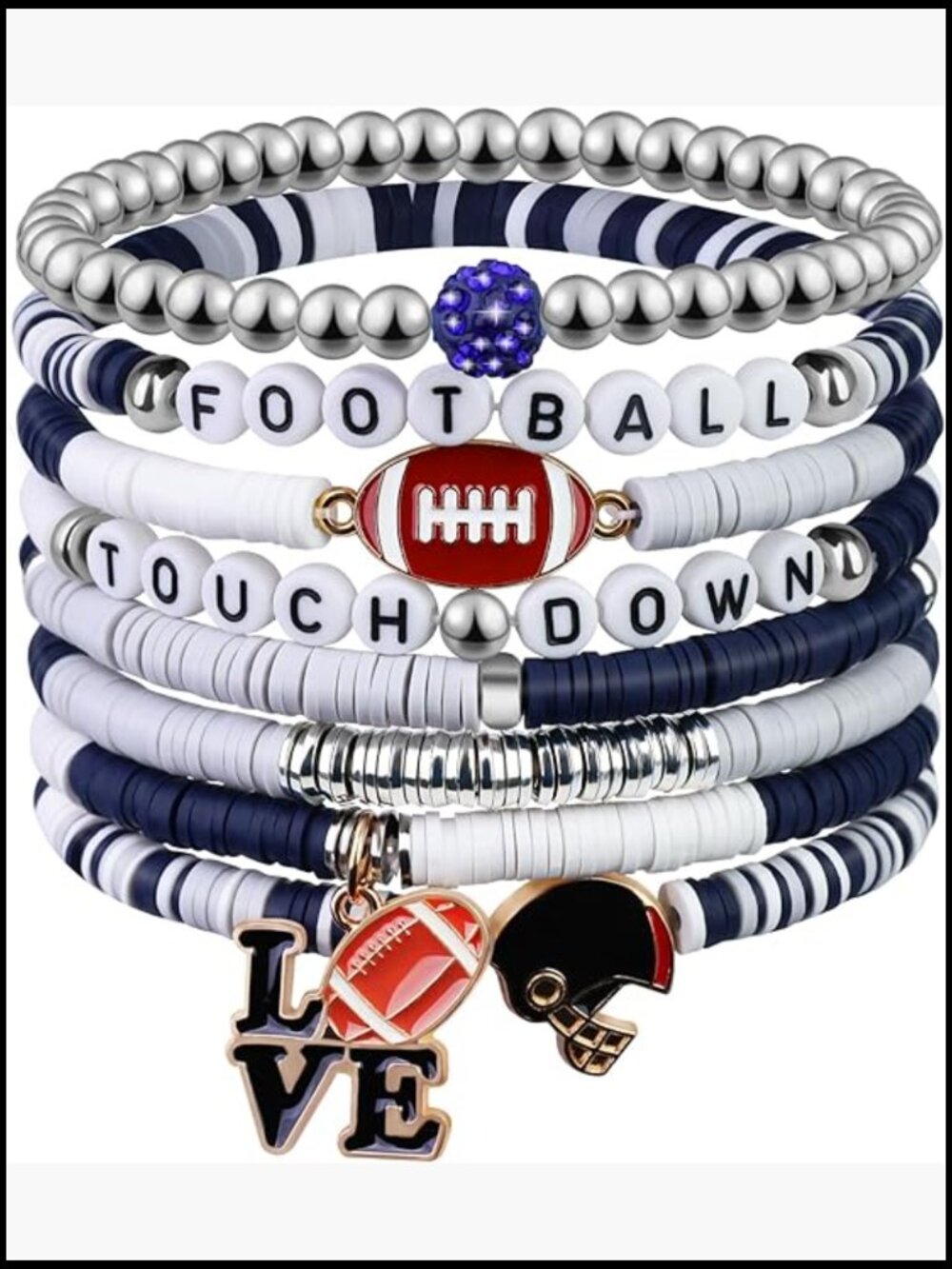 Football Game Day Clay Beaded Stretch Bracelet Stackable Sports Charm Bangle